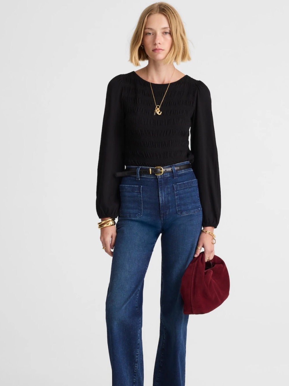 Madewell jet black Smocked Boatneck Top - Picture 2 of 5